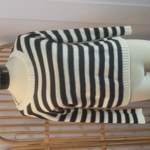 Buttons brand navy blue and white striped sweater with red heart elbow pads sz M